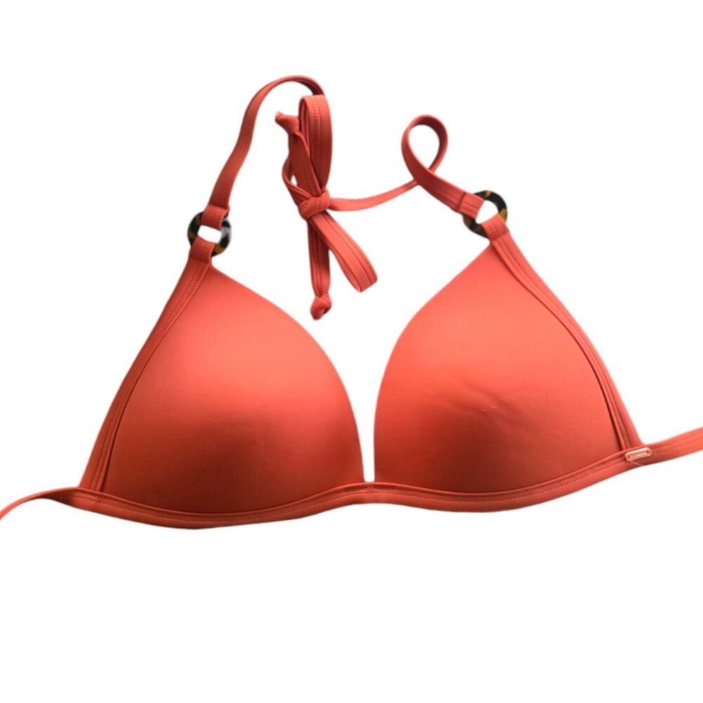 Victoria’s Secret XL Orange Triangle Halter Bikini Top Tortoise Rings